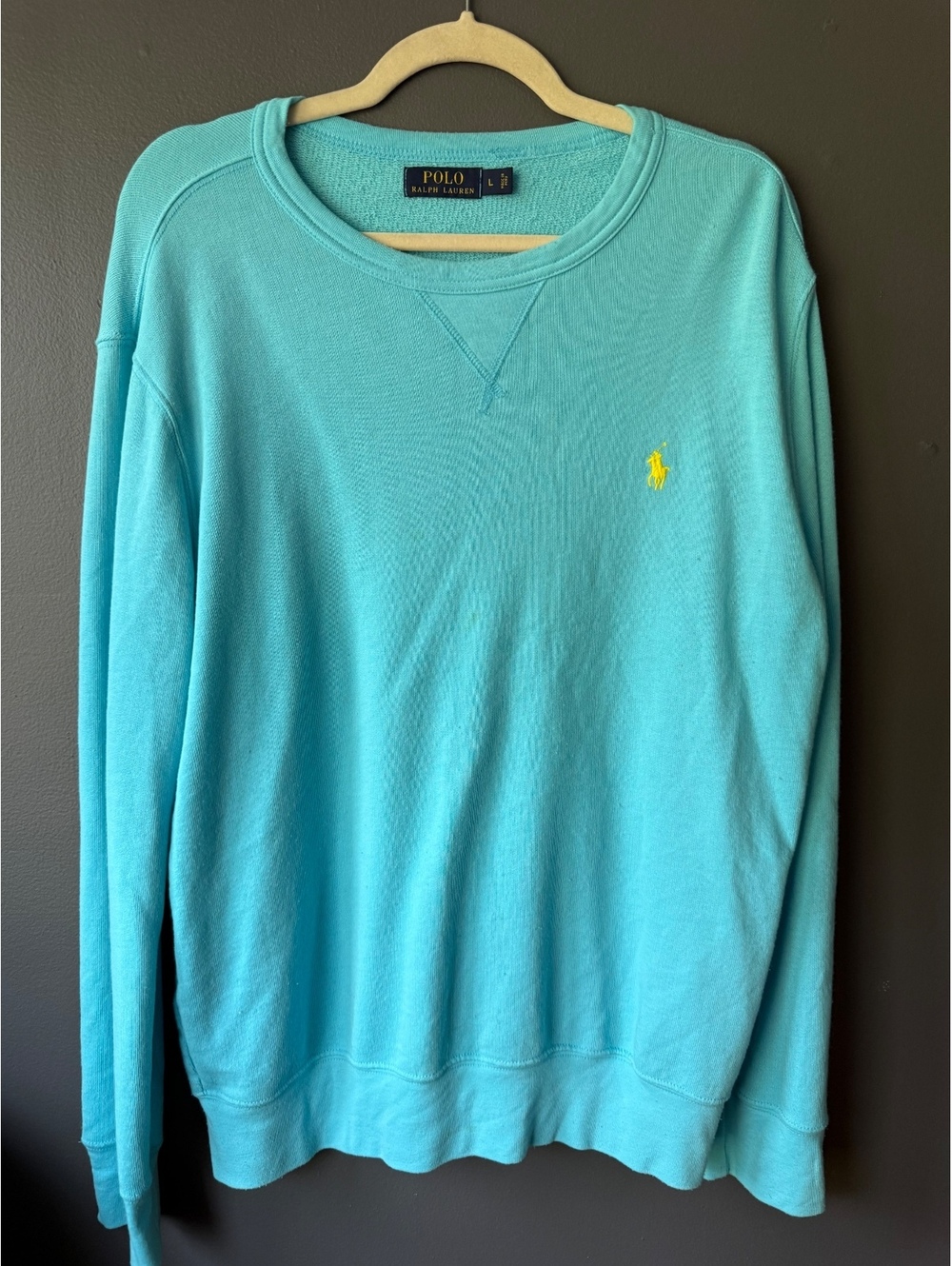 Polo Ralph Lauren Turquoise Crewneck Sweatshirt with Yellow Logo - Size Large